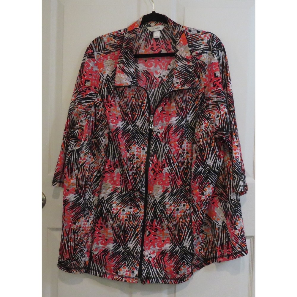 CJ Banks Neon Pink and Orange with Black Animal Print light jacket Zipper Top 3x